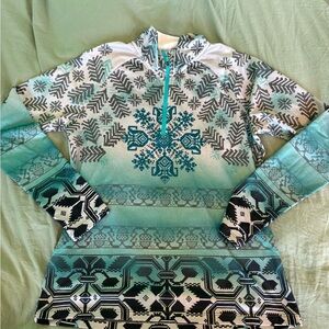 Athleta Teal and Gray Snowflake pullover